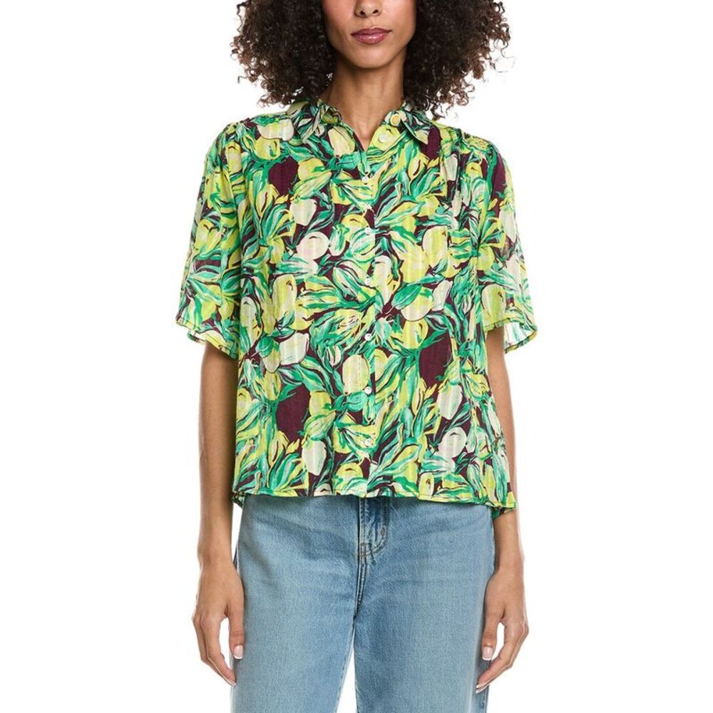 Pom Amsterdam Womens  Short Sleeve Shirt, Green